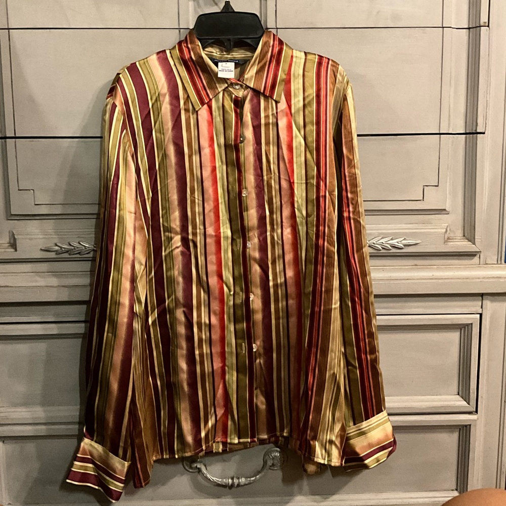 90s Austin Reed 100% Silk Striped Blouse, Button Down